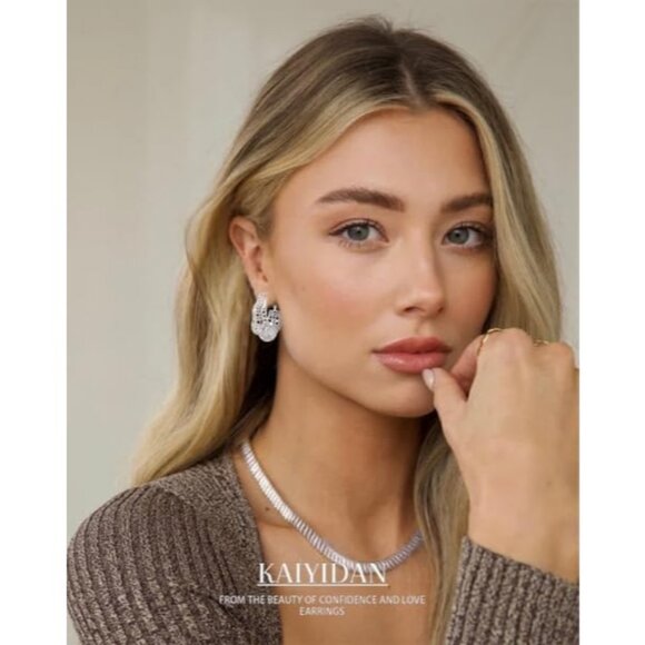 Gold Dangle Hoop Earrings For Women's - Picture 2 of 9